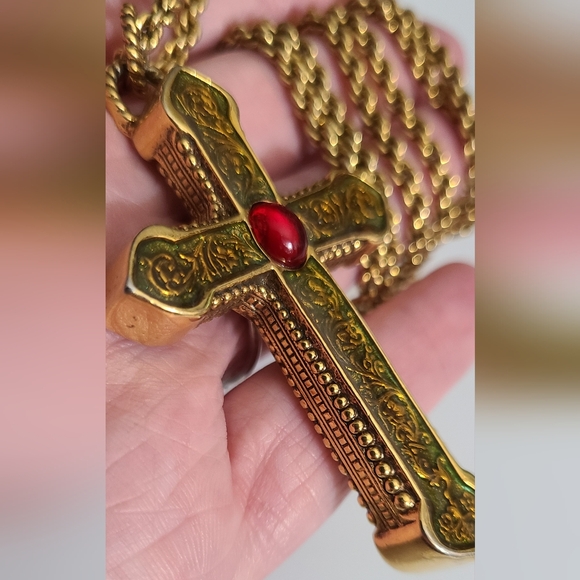 Vintage The Vatican library collection cross necklace enamel gold rope chain vtg - Picture 6 of 9